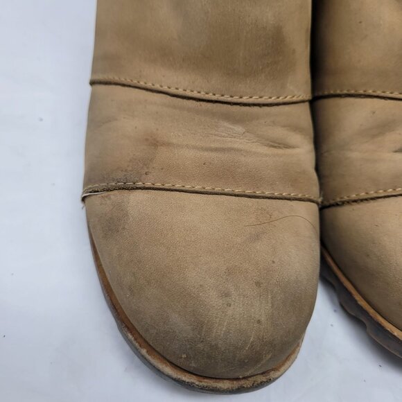 Sorel Womens Leather Lea Wedge‎ Booties Elk Curry Sz 9.5 Mad Max Apocalyptic Tan - Picture 8 of 14
